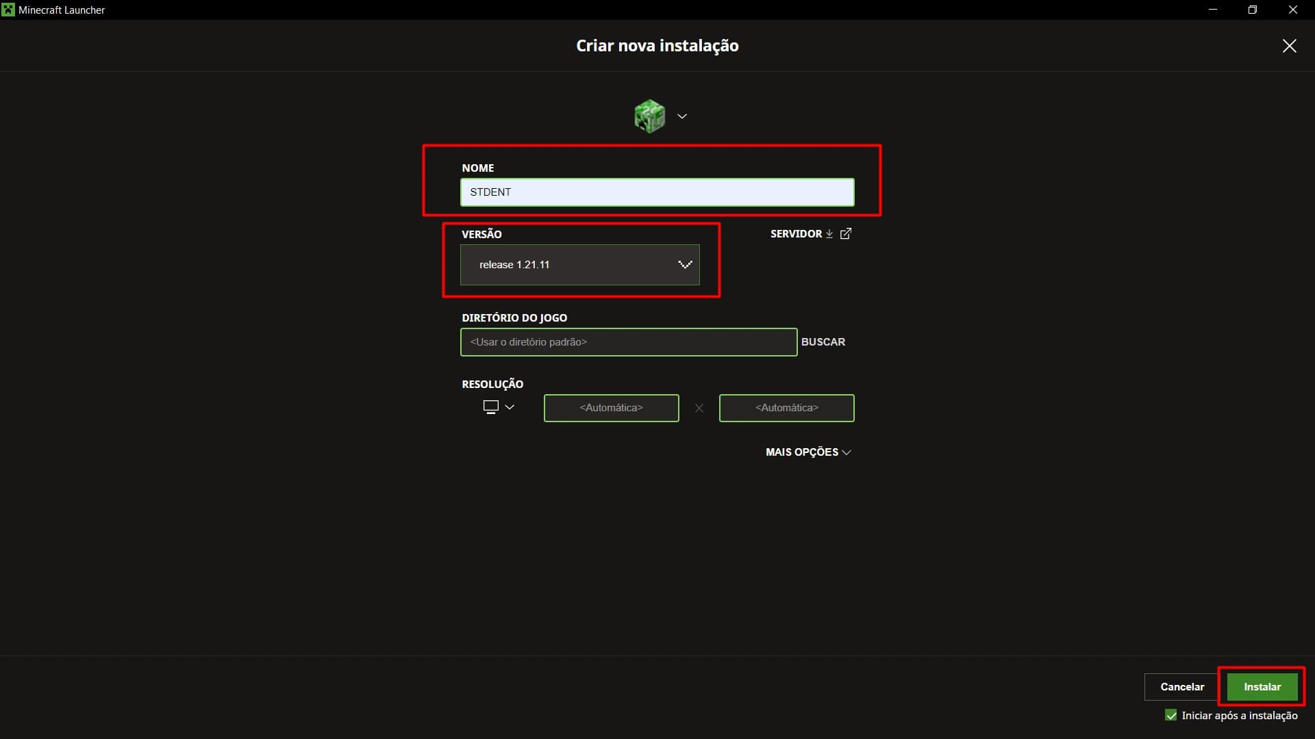 Configure o perfil STDENT