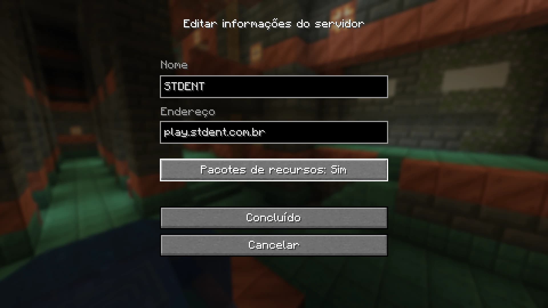 Preencha os dados do servidor